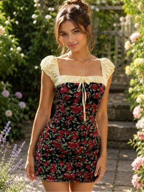 Pretty Garbage Milkmaid Apple Print Mini Dress Size Small Cottagecore